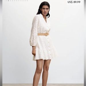 Mango Belt Shirt Dress, like new size 4, white button down eyelet dress